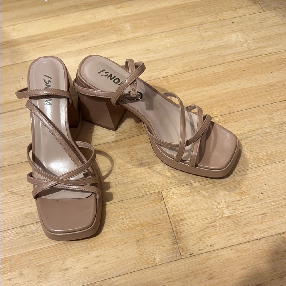 Strappy Nude Block Heels